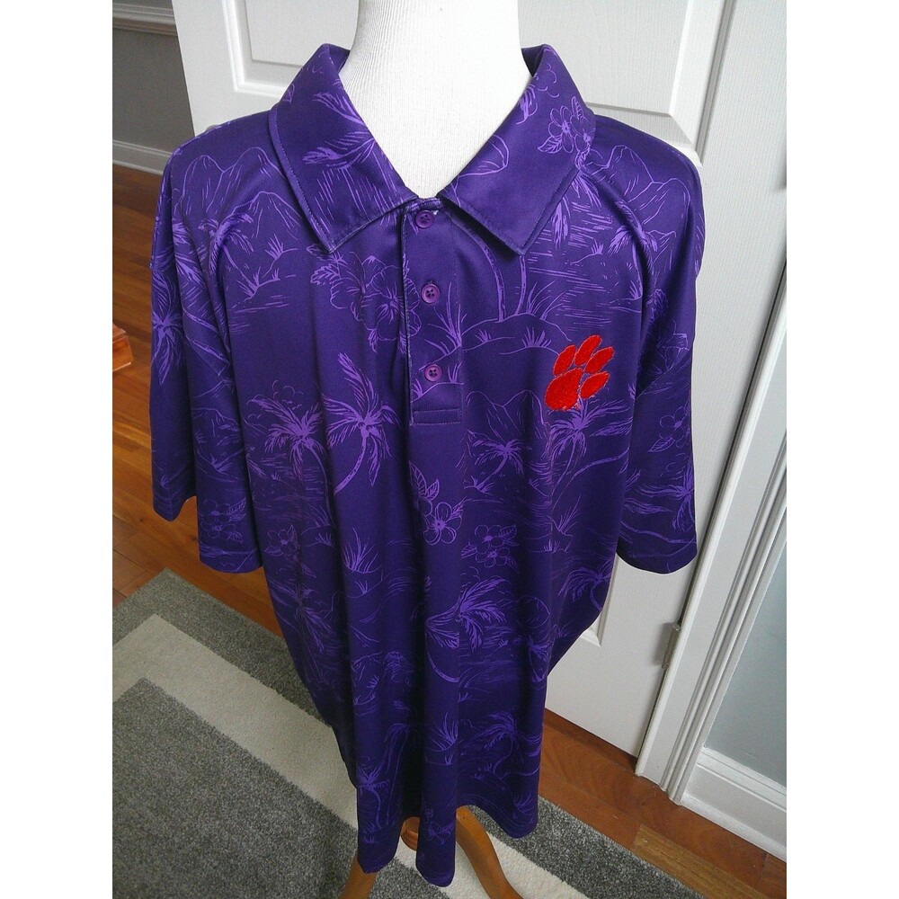Dark Purple Hawaiian Short Sleeve Polo by Champion Clemson University  Logo 2XL